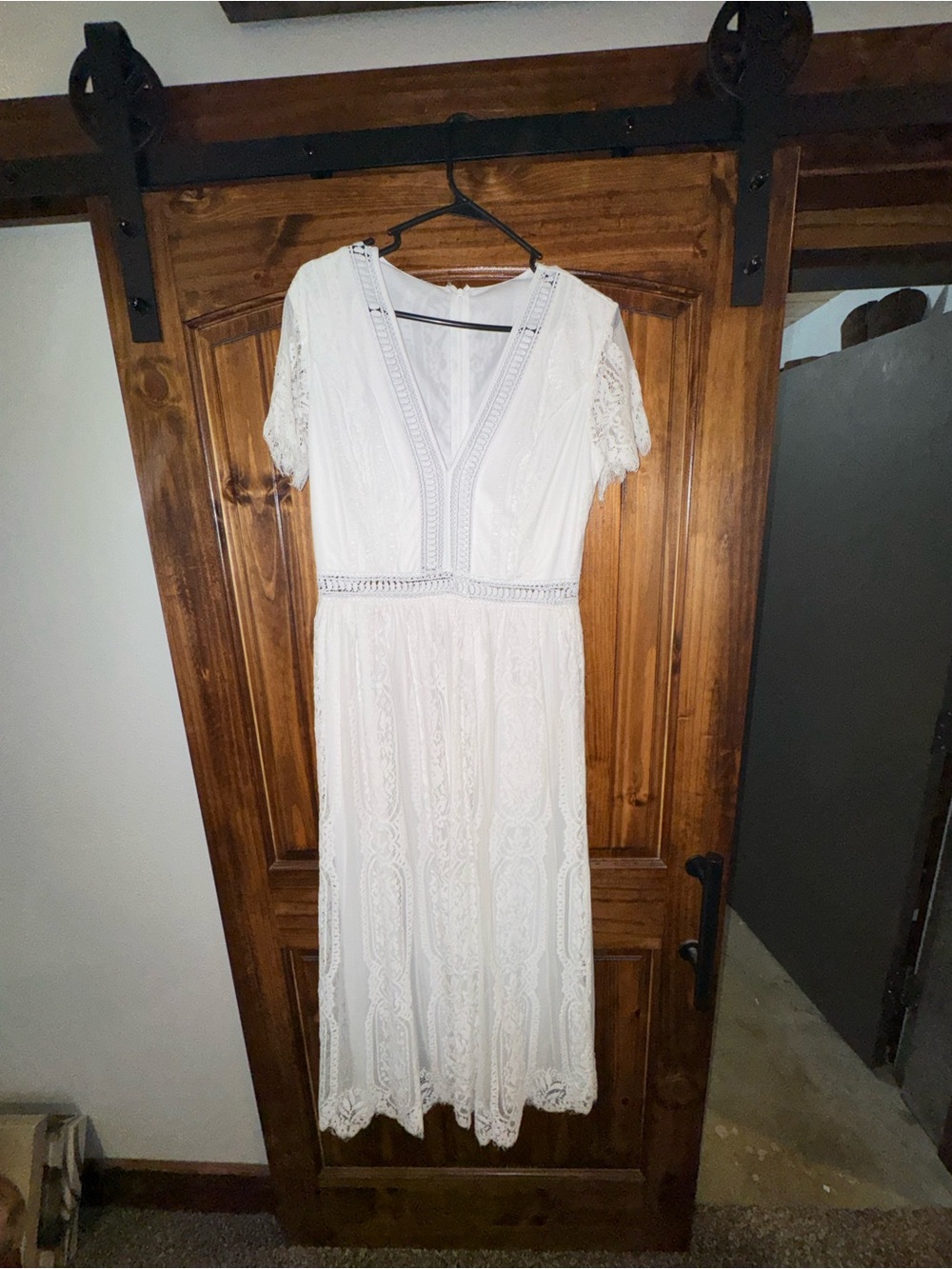 White Lace V-Neck Midi Dress